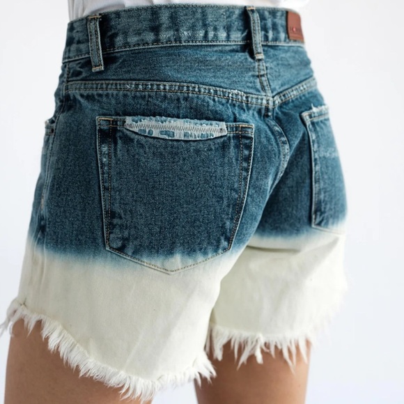 BORO Nagoya Dip Dye Fringe Hem Ombré Boho Denim Shorts | NWT- Size 25 - Picture 2 of 7